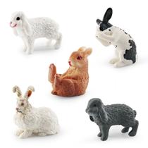 Conjunto de bonecos Rabbit PVC Realistic de 5 peças para crianças e decoração Conjunto de bonecos Rabbit PVC Realistic de 5 peças para crianças e decoração