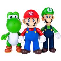 Conjunto de bonecos Super Mario infantil Luigi Bros com Luigi, Yoshi