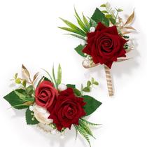Conjunto de boutonniere Serwalin Red Rose Corsage em seda 15x9 cm Conjunto de boutonniere Serwalin Red Rose Corsage em seda 15x9 cm