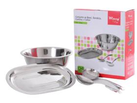 Conjunto De Bowl Bandeja Concha EColher Inox 4 Peças Wincy