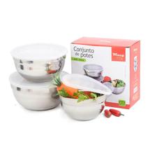 Conjunto de bowl tigelas aço inox 3 peças tampa flexivel Conjunto de bowl tigelas aço inox 3 peças tampa flexivel