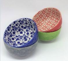 Conjunto de Bowls de porcelana coloridos, Alto relevo - 13 x 7cm - 4 peças