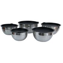 Conjunto De Bowls Tigelas De Inox 5 Peças Com Tampa Plástica Conjunto De Bowls Tigelas De Inox 5 Peças Com Tampa Plástica
