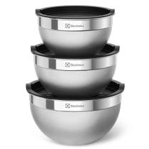 Conjunto de Bowls Tigelas de Inox com Tampa Plástica 3 Peças Electrolux Conjunto de Bowls Tigelas de Inox com Tampa Plástica 3 Peças Electrolux