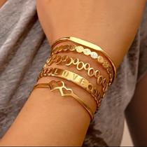 Conjunto de Braceletes Femininos Banhados a Ouro 18K Modernos e Sofisticados