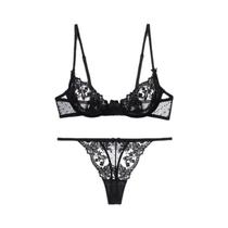 Conjunto De Bralette Ultrafino Sem Fio Com Recortes Em Renda MOYISU Parisian Sheer Sem Bojo