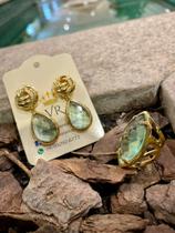 Conjunto de brinco e anel aqua marinha Conjunto de brinco e anel aqua marinha