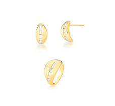 Conjunto de brinco e anel com uma fileira de zircônias banhado a ouro Conjunto de brinco e anel com uma fileira de zircônias banhado a ouro