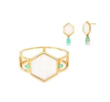 Conjunto de Brinco e Bracelete em Madrepérola e Gotas Banhado a Ouro - VIDIÈ