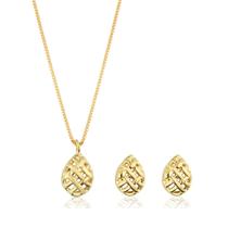 Conjunto de Brinco e Colar com Pingente de Gota Trançada Banhado a Ouro 18k