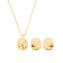 Conjunto de Brinco e Colar com Pingente Orgânico Pequeno Banhado a Ouro 18k Conjunto de Brinco e Colar com Pingente Orgânico Pequeno Banhado a Ouro 18k