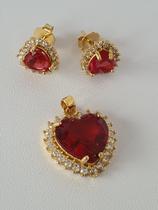 Conjunto de Brinco e Pingente em Semijoias Banhada a ouro 18k Cod.51237