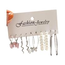 Conjunto De Brincos De Argola Com Pérolas Prateadas Para Mulheres E Meninas, Joias Y2K Com Pingentes