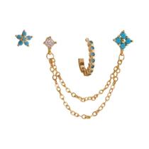 Conjunto De Brincos De Argola De Aço Inoxidável Com Cristais De Zircônia Em Forma De Flor E Gota De