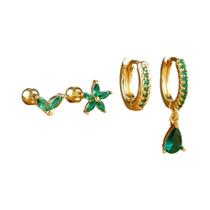 Conjunto De Brincos De Argola Em Aço Inoxidável Banhados a Ouro 18K Para Mulheres, 4 Peças, Flores Conjunto De Brincos De Argola Em Aço Inoxidável Banhados a Ouro 18K Para Mulheres, 4 Peças, Flores
