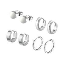 Conjunto De Brincos De Argola Em Aço Inoxidável Preto Para Homens, 4 Pares, Duráveis, Versáteis E