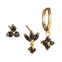 Conjunto De Brincos De Argola Multicoloridos 3PCS Em Aço Inoxidável Com Banho De Ouro 18K E Zircônia