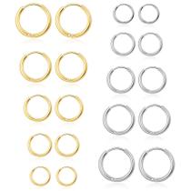 Conjunto de brincos de argola Senteria Silver Gold Surgical Steel 10 pares Conjunto de brincos de argola Senteria Silver Gold Surgical Steel 10 pares