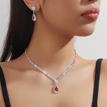 Conjunto De Brincos De Colar De Gota De Água Elegante Feminino Acessórios De Festa De Banquete De