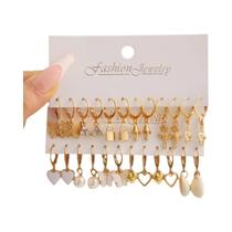 Conjunto De Brincos De Coração Boho Dourado Com 36 Peças, Brincos Vintage Com Pérolas Para Mulheres, Conjunto De Brincos De Coração Boho Dourado Com 36 Peças, Brincos Vintage Com Pérolas Para Mulheres,