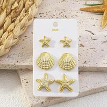 Conjunto De Brincos De Estrela Do Mar E Concha Para Festa Na Praia De Verão Feminina, 6 Peças, Joias Conjunto De Brincos De Estrela Do Mar E Concha Para Festa Na Praia De Verão Feminina, 6 Peças, Joias