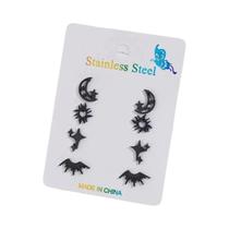 Conjunto De Brincos De Estrela, Lua E Sol Em Aço Inoxidável Para Mulheres, 4 Pares De Joias Para