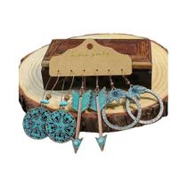 Conjunto De Brincos De Metal Bronze Redondos Com Franjas Coloridas Para Mulheres, Joias Vintage Boho