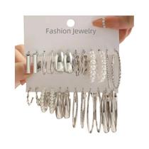 Conjunto De Brincos De Pérola Vintage Y2K Em Prata Para Mulheres, 24 Peças, Joias De Moda Em Formato Conjunto De Brincos De Pérola Vintage Y2K Em Prata Para Mulheres, 24 Peças, Joias De Moda Em Formato