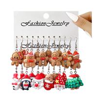 Conjunto De Brincos De Resina Femininos Fofos De Natal: Homem-Biscoito, Pinguim E Papai Noel - Joias Conjunto De Brincos De Resina Femininos Fofos De Natal: Homem-Biscoito, Pinguim E Papai Noel - Joias