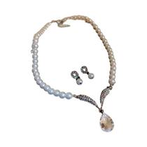 Conjunto de Brincos e Colar com Strass e Pérolas Retangulares - Estilo Vintage Luxuoso para Casamento Conjunto de Brincos e Colar com Strass e Pérolas Retangulares - Estilo Vintage Luxuoso para Casamento