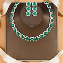 Conjunto De Brincos E Colar De Cristal Rosa Com Strass Para Mulheres XSBODY Joias Indianas