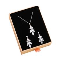 Conjunto De Brincos E Colar De Zircônia Rosa Clássico Marique Leaf AAA Presente De Joias Para