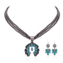 Conjunto de brincos e colar feminino, rústico, alta costura, cowgirl, turquesa