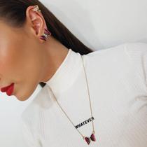 Conjunto de Brincos e Colar folheado a ouro Borboleta fúcsia