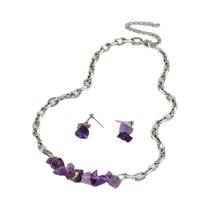 Conjunto de brincos e colar roxos de pedra natural, colar e brincos de pedra geométrica irregular