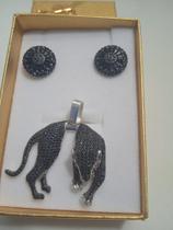 Conjunto de brincos e pingentes de Prata com zircônia pretas Conjunto de brincos e pingentes de Prata com zircônia pretas