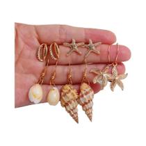 Conjunto De Brincos Estilo Oceano De Verão Com 4 Pares: Tartaruga, Estrela-do-mar, Concha E Conjunto De Brincos Estilo Oceano De Verão Com 4 Pares: Tartaruga, Estrela-do-mar, Concha E