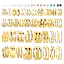 Conjunto de brincos FAXHION Gold Hoop 46 pares para mulheres com pérola