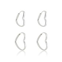 Conjunto De Brincos Femininos 2 Pares Argolinhas Corações Em Prata 925