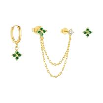 Conjunto De Brincos Femininos 3 Peças Com Zircônia Em Formato De Flor, Argola Pendente E Brinco De