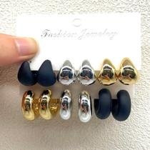 Conjunto De Brincos Femininos Elegantes Geométricos Em Forma De C, 6 Pares, Ouro, Prata, Preto, Gota