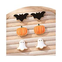 Conjunto De Brincos Góticos De Halloween 3 Pares Abóbora Fantasma Morcego Esmalte Joias Engraçadas