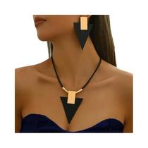 Conjunto De Brincos Grandes Redondos E Colar Para Mulheres Com Correntes De Corda PU E Pingente