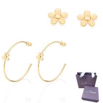 Conjunto De Brincos Rommanel Flor Banhados A Ouro 18k Conjunto De Brincos Rommanel Flor Banhados A Ouro 18k