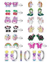 Conjunto de brincos SYNLIN, 15 pares de desenhos animados com encosto plano e mini argolas