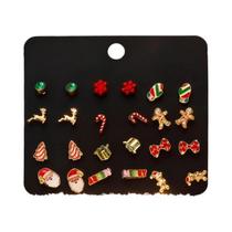 Conjunto De Brincos Temáticos De Natal Para Mulheres E Homens, 12 Pares, Caixa De Presente Do Papai