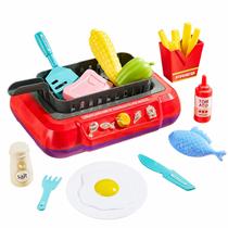 Conjunto de brinquedo de cozinha com churrasqueira BBQ para brincadeira de faz de conta, infantil, 20 peças, vermelho Conjunto de brinquedo de cozinha com churrasqueira BBQ para brincadeira de faz de conta, infantil, 20 peças, vermelho
