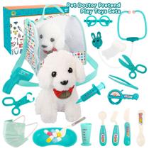 Conjunto de brinquedo de veterinário para brincadeira de faz de conta para crianças com cachorrinho e bolsa
