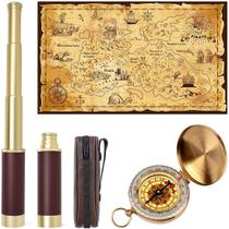 Conjunto de brinquedos Aubric Pirate Spyglass Telescope com mapa do tesouro e bússola
