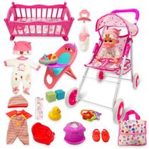 Conjunto de brinquedos Baby Doll UFLJPKS 12" com carrinho de criança e cadeira de berço Conjunto de brinquedos Baby Doll UFLJPKS 12" com carrinho de criança e cadeira de berço